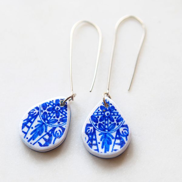 Next Romance Jewellery earrings Australia Make it collective online shop for handmade artisan gifts products blue ceramic drop earrings white silver