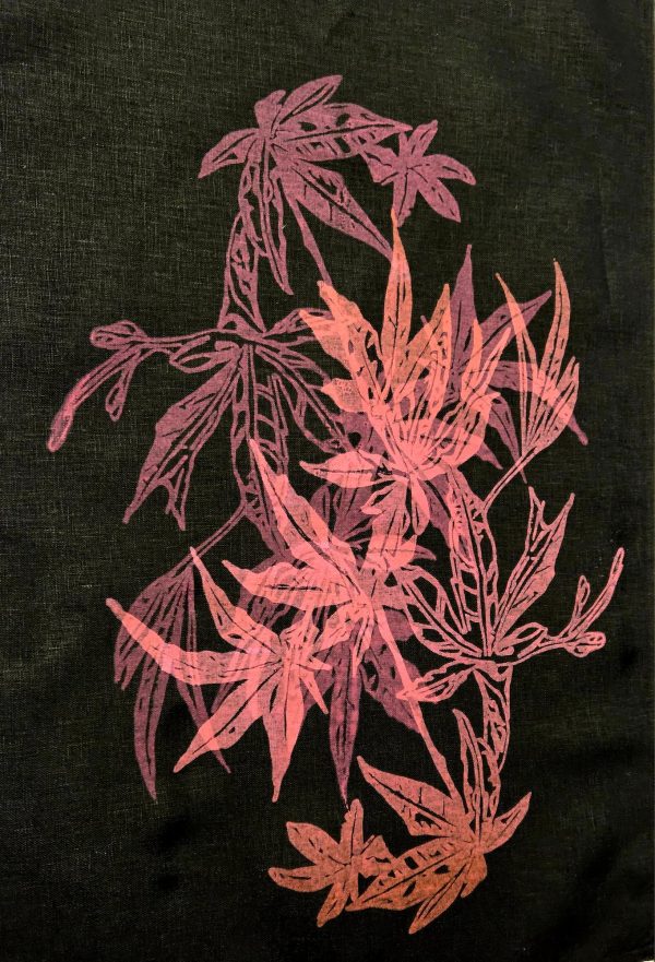 Handprinted Linen Tea Towels Maples on Black Linen - Image 3