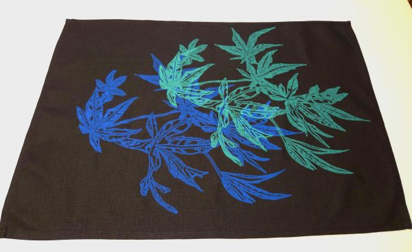 Handprinted Linen Tea Towels Maples on Black Linen - Image 2