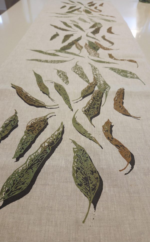 Hand printed Linen Table Runners- Fallen leaves - Image 8