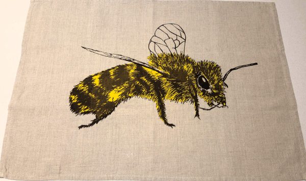 Handprinted Linen Tea Towels Honey Bee - Image 2