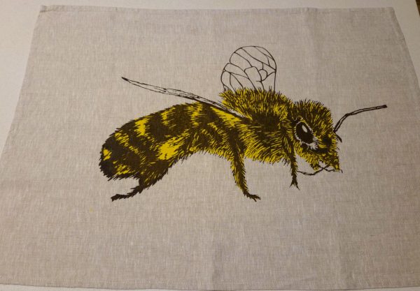 Handprinted Linen Tea Towels Honey Bee - Image 4