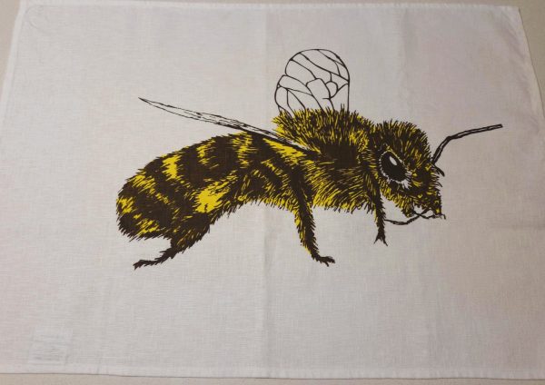 Handprinted Linen Tea Towels Honey Bee - Image 3