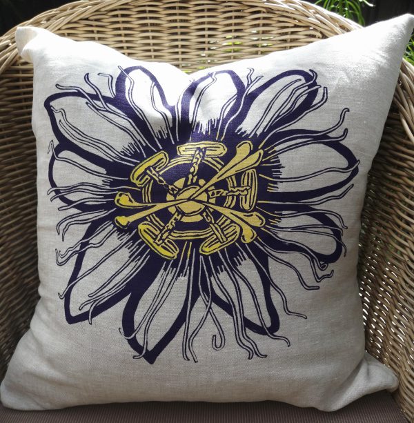 Handprinted Linen Cushions Passionflower - Image 2