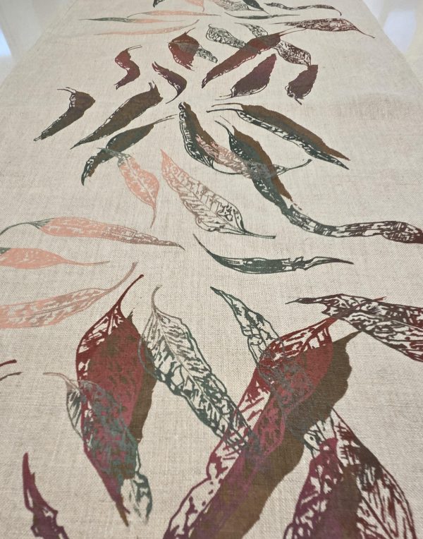 Hand printed Linen Table Runners- Fallen leaves - Image 2